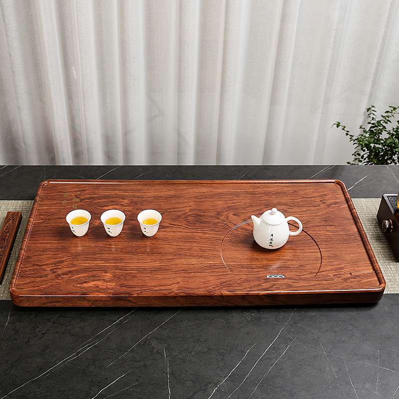 新款实木茶盘简约家用排水茶台中式现代长方形仿黑檀功夫原木茶具