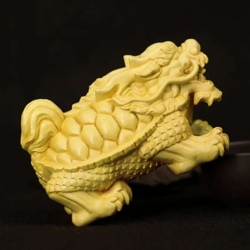 崖柏黄杨木雕长须龙龟手把玩件 实木长寿龟动物神兽龙龟茶宠摆件