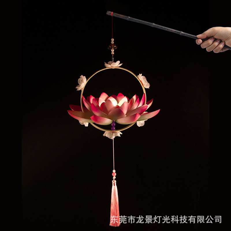 汉服灯笼古风手提莲花灯节庆游园古装拍摄道具灯手工竹圈荷花灯