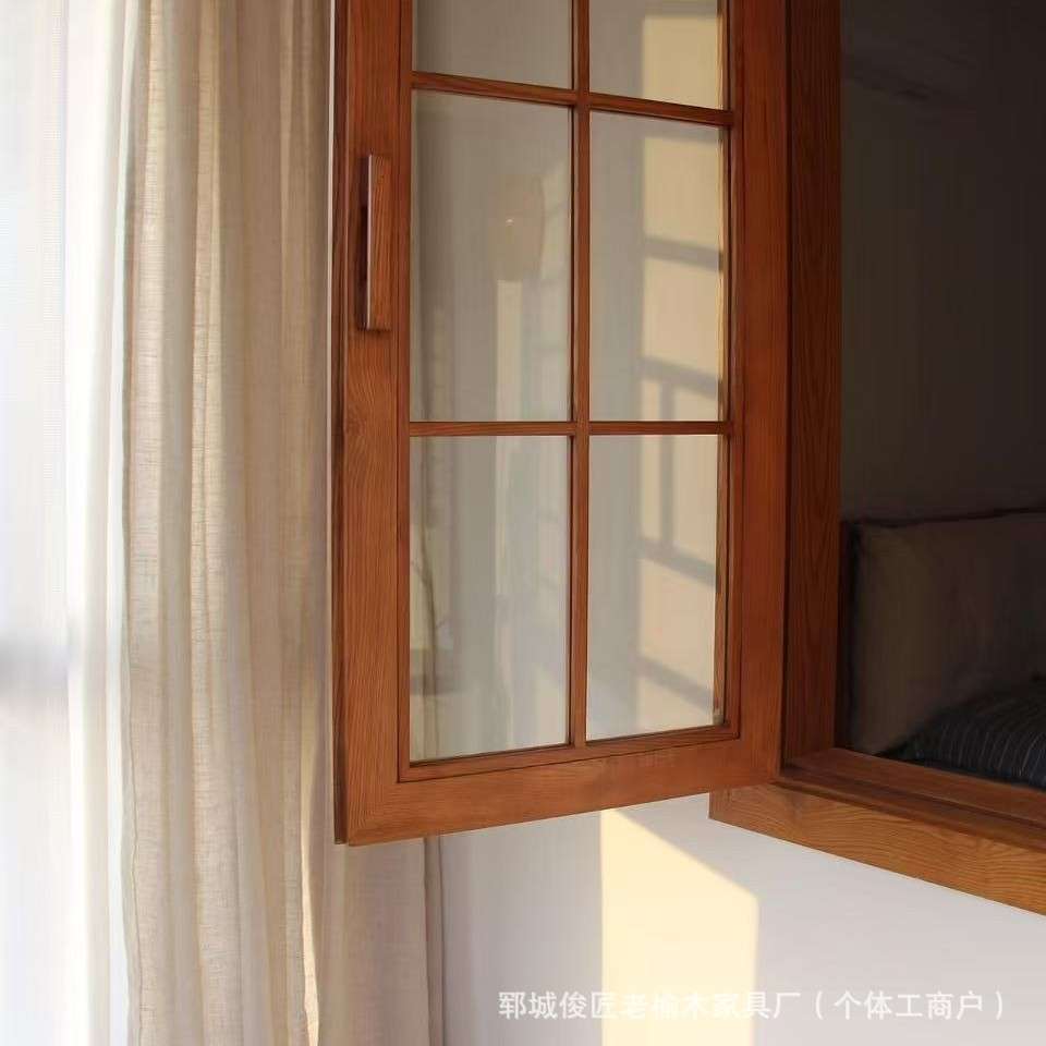 新中式实木门窗简单中式花格框架推拉窗简约左右平开窗户