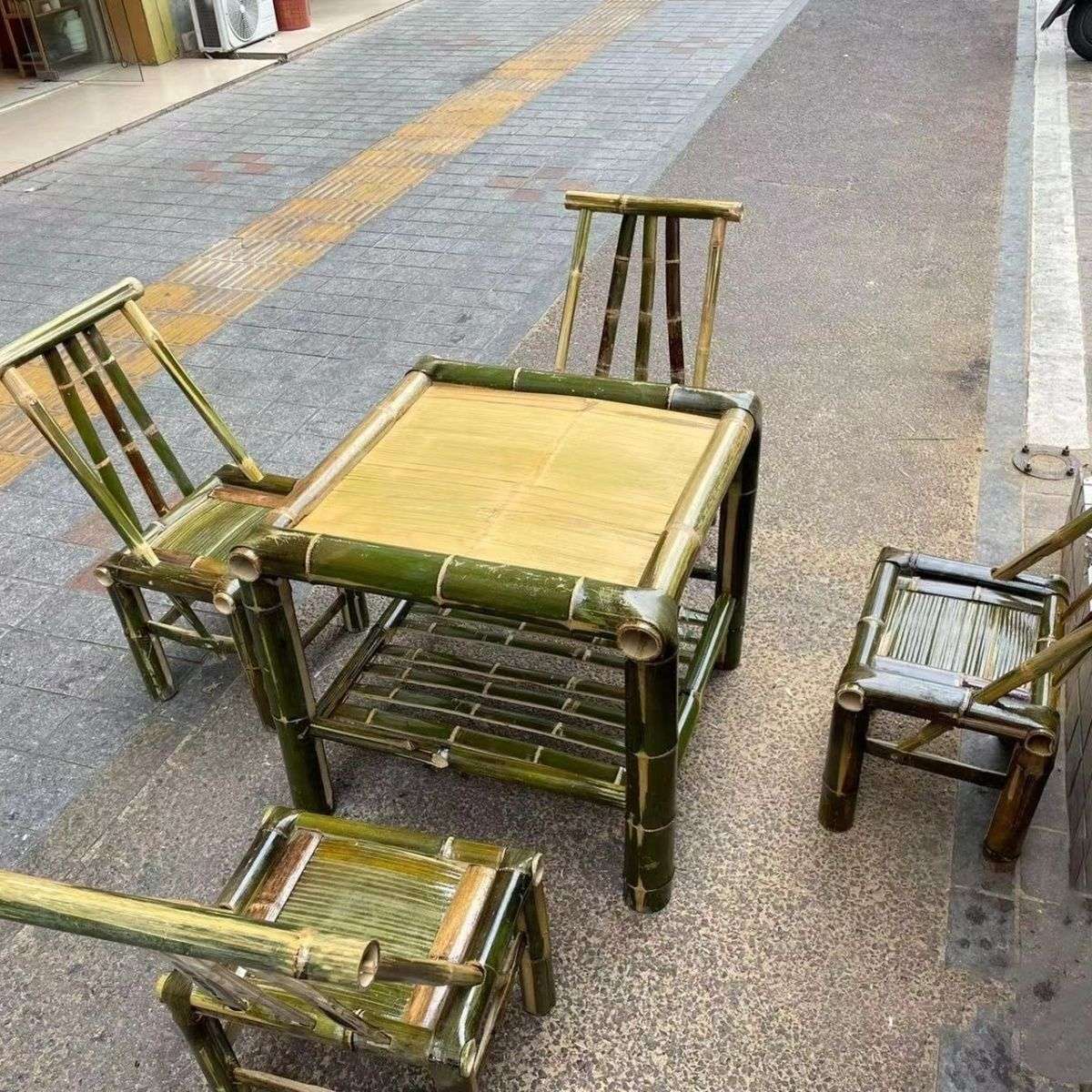 纯手竹编桌子茶桌餐桌茶几办公家用庭院桌椅火锅桌复古凳子竹椅子