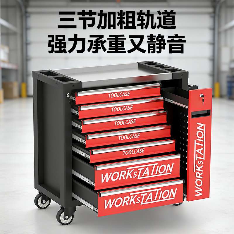 重型七抽汽修工具车跨境不锈钢台面维修小推车多抽移动五金工具柜