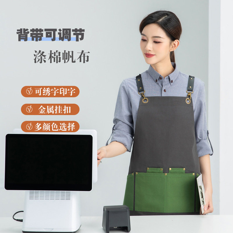 全棉防泼水围裙logo印字女美术生美甲师专用花艺家用厨房工作服