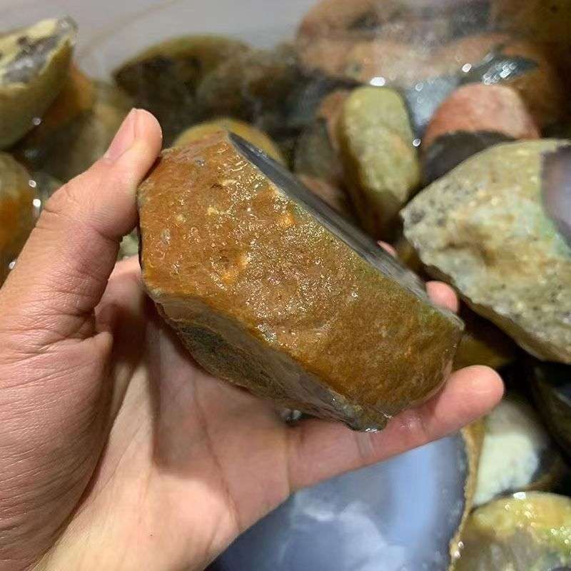天然巴西水胆玛瑙原石平摆件聚财风水摆件天然真水胆原石工艺品