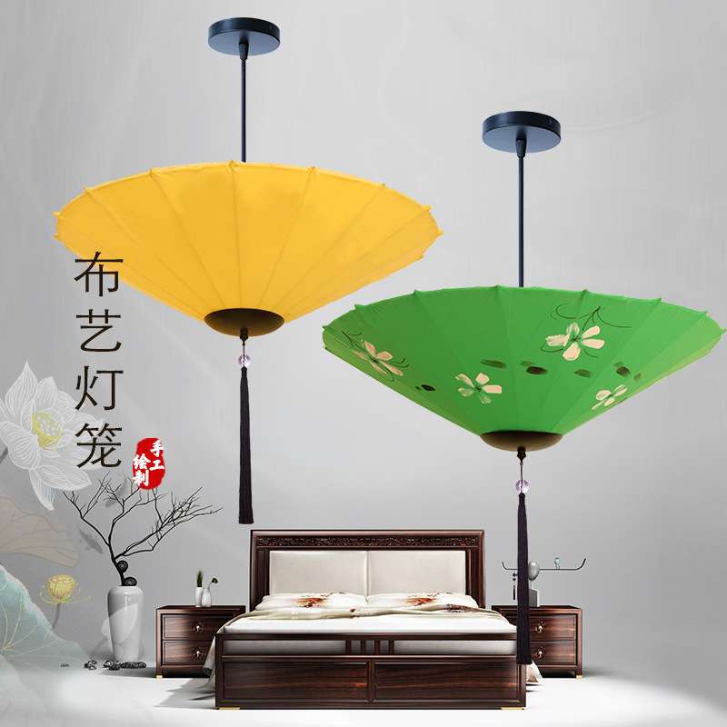 中式雨伞吊灯手绘布艺灯笼古典茶楼酒店火锅店餐厅弹力布异形灯笼