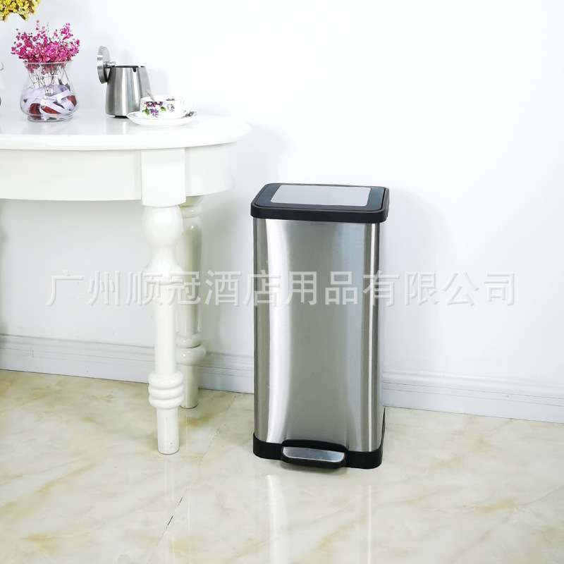 加厚静音缓降拉丝家用客厅卫生间不锈钢方形脚踏垃圾桶不锈钢15L