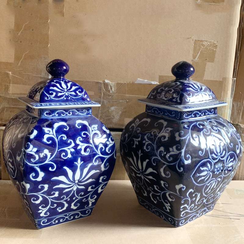青花瓷罐子带盖家居客厅中式仿古花瓶插花玄关装饰陶瓷摆件储物罐