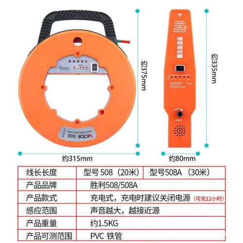 胜利VC508VC508A测堵仪无线电管道测堵器 测塑管PVC管 穿线管堵塞