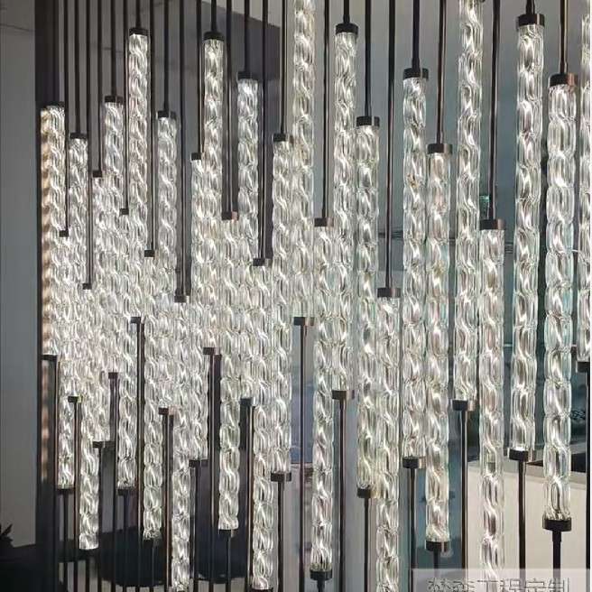 简约水晶玻璃柱屏风灯酒店大堂隔断墙壁灯亚克力螺纹玻璃玄关吊灯