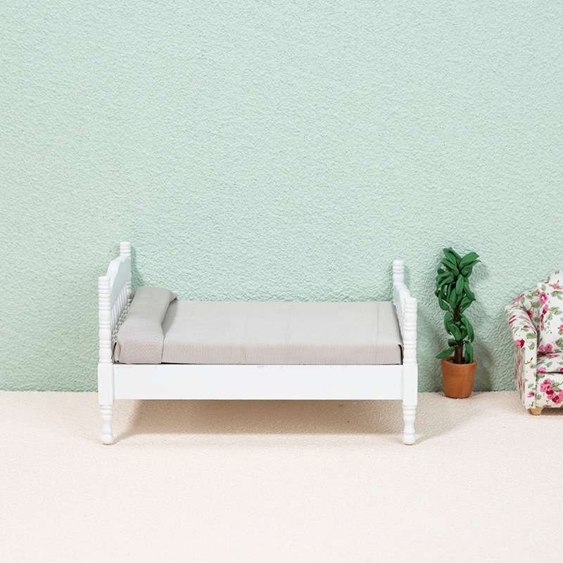 1:12娃娃屋DOLLHOUSE迷你家具微缩食玩卧室场景欧式双人床道具