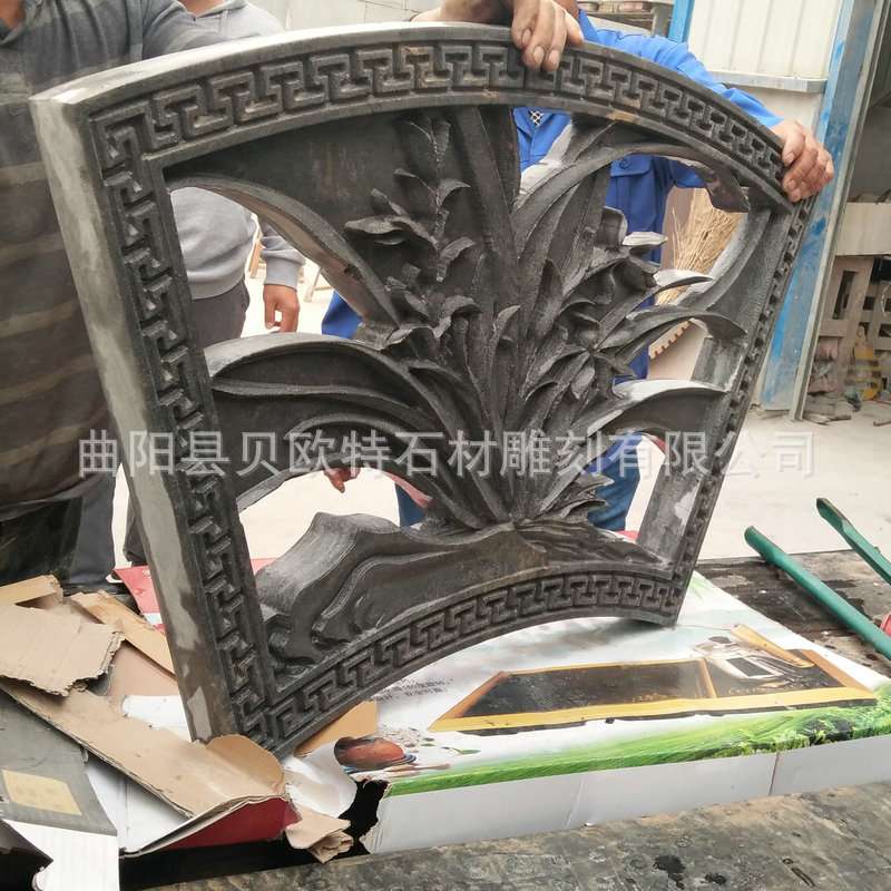 仿古建筑院墙石雕装饰石窗花 镂空浮雕透雕花格石窗