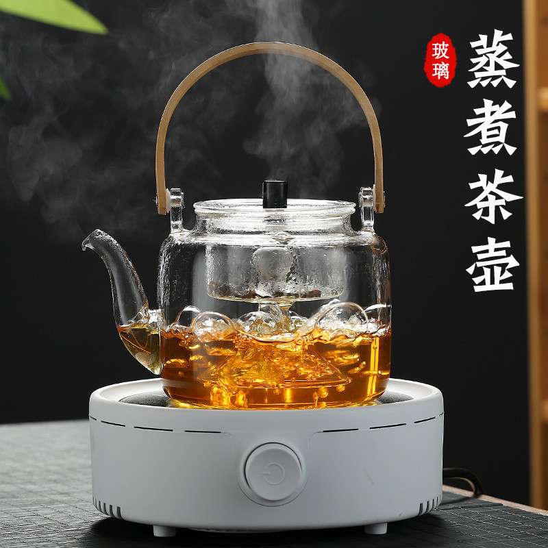扁竹把锤纹玻璃提梁壶可加热普洱烧水煮茶壶透明泡茶壶现代简约