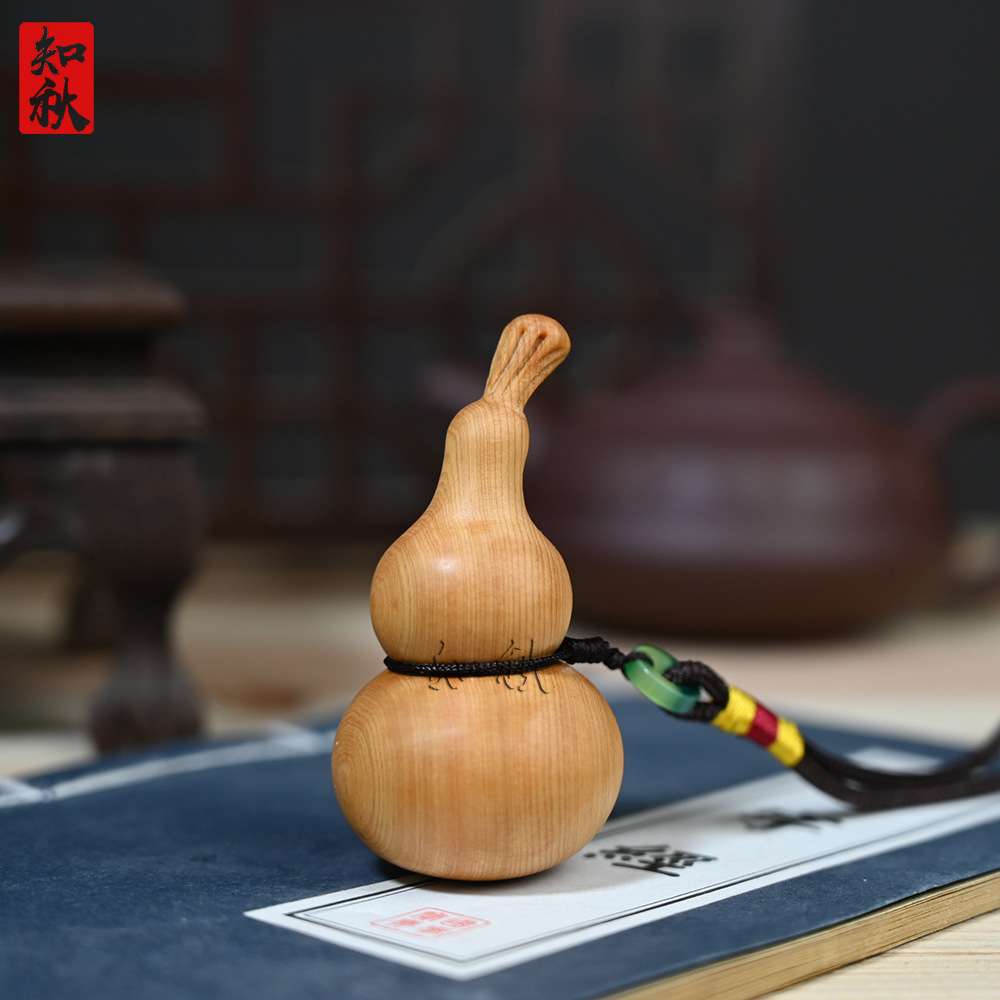 崖柏木雕葫芦文玩手把件 福禄双全随身把玩件汽车挂件钥匙扣挂饰