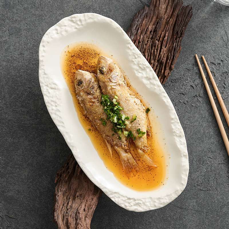 窑变陶瓷餐盘鱼盘子家用菜盘蒸鱼盘子创意岩石纹椭圆形盘炒菜碟子