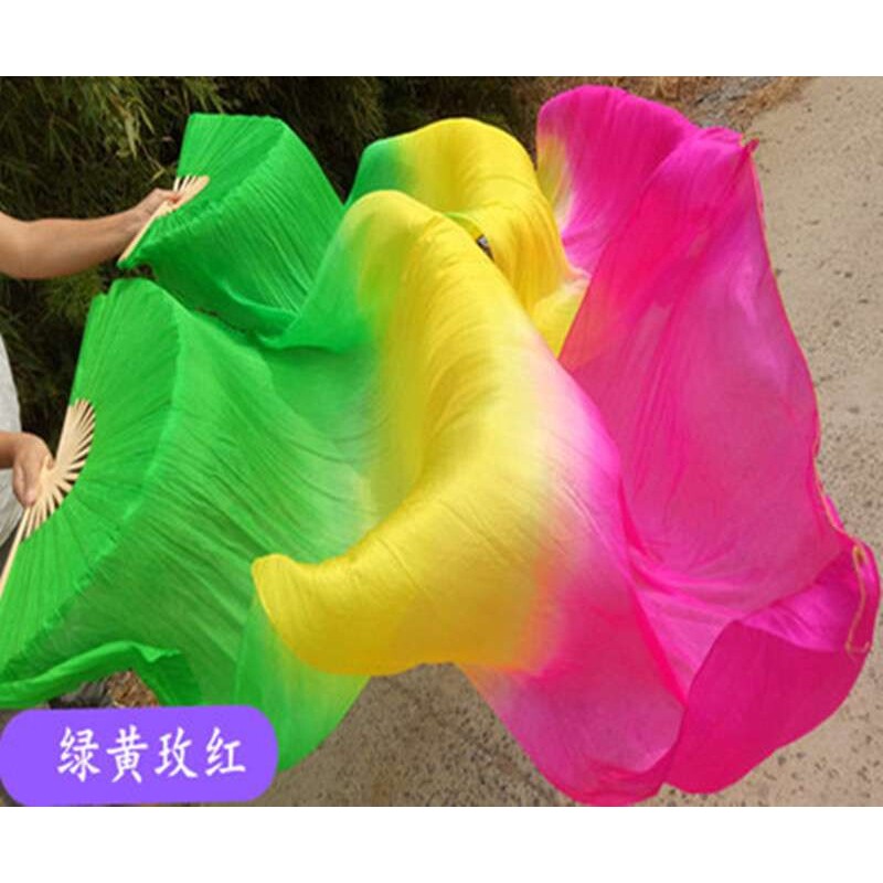 真丝肚皮舞双扇彩色长绸扇加长舞蹈长扇子七彩跳舞扇红昭愿舞蹈扇