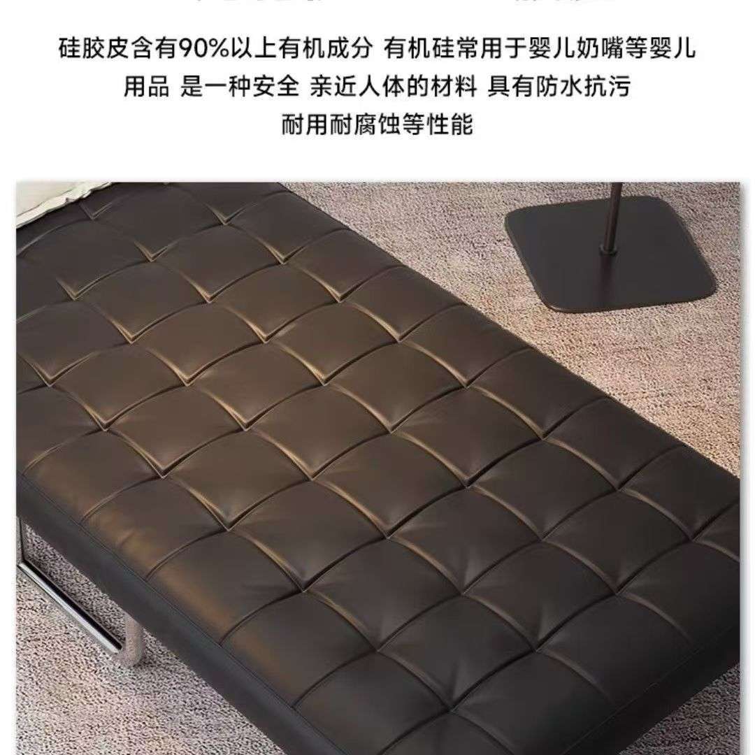 单人折叠休闲椅坐卧两用沙发床黑色沙发椅阳台躺椅复古奶油风家用