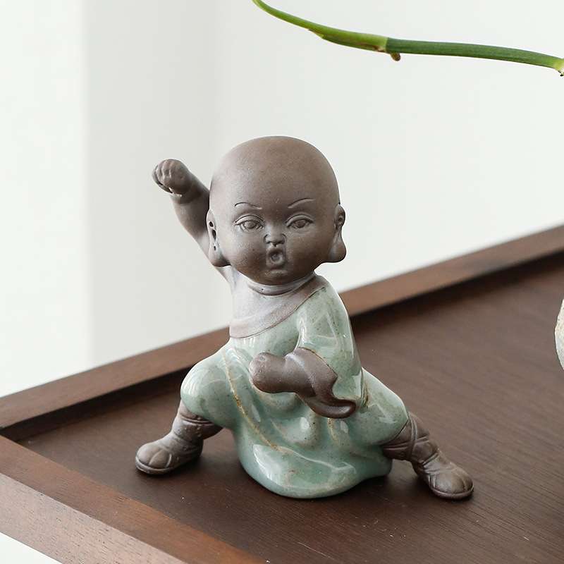 陶瓷茶宠摆件精品功夫小子人物小和尚家居工艺品装饰可养茶道配件