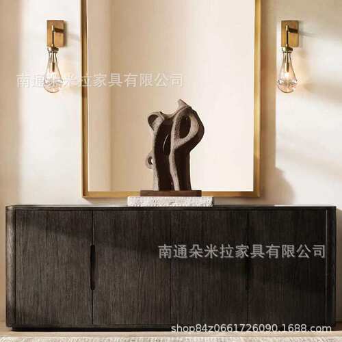 RH美式乡村实木餐边柜 现代简约储物双门四门复古靠墙茶水柜家具