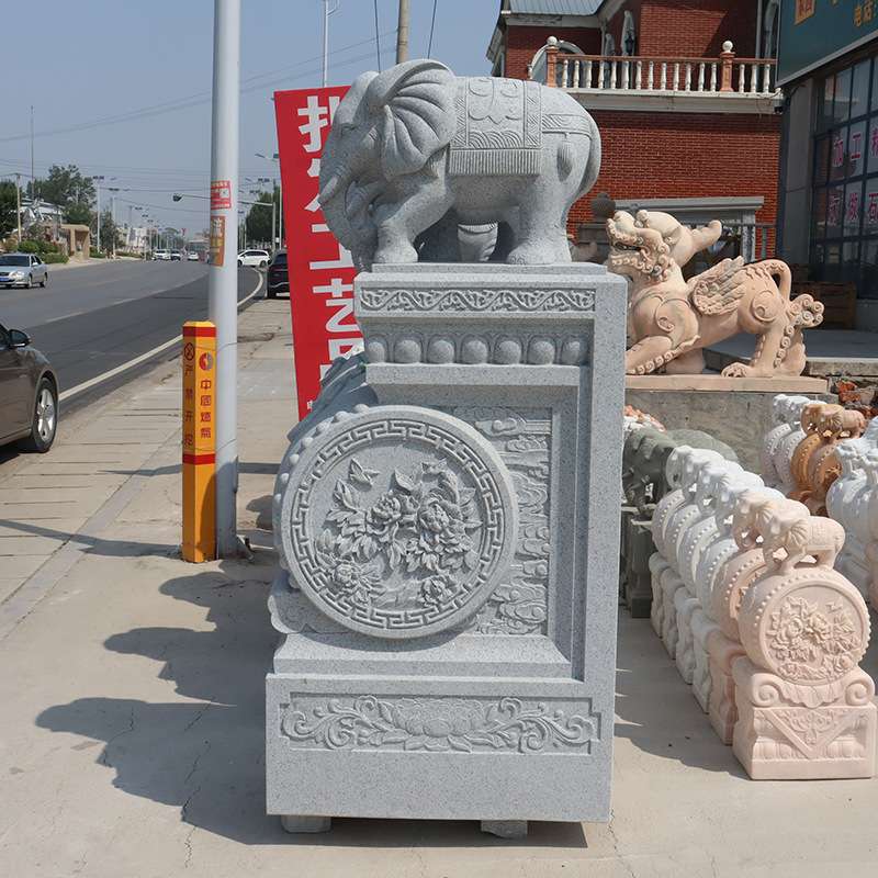 石雕门墩抱鼓石一对大型花岗岩小象石鼓大酒店别墅庭院大门口摆件