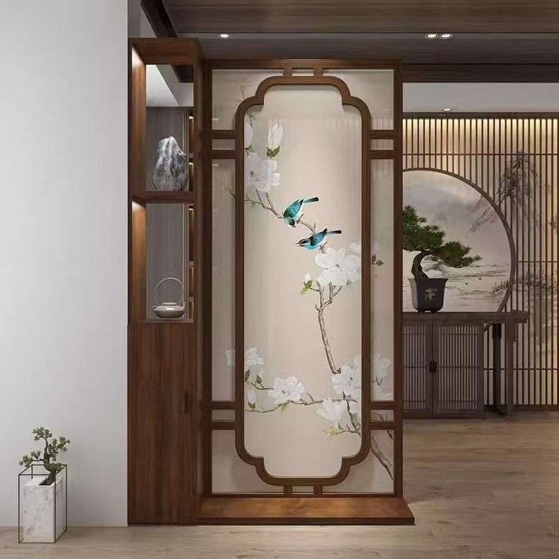 屏风入户正对门隔断客厅进门遮挡玄关中式实木半墙轻奢创意置物架