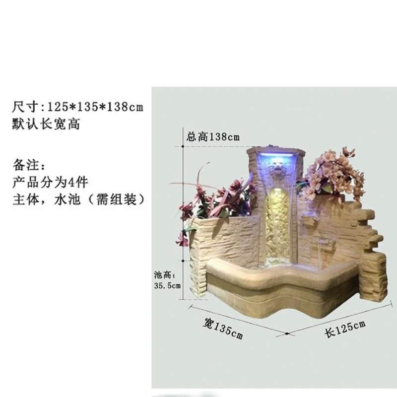 大型欧式直角流水瀑布喷泉造景装饰摆件砂岩树脂流水风水喷泉摆件