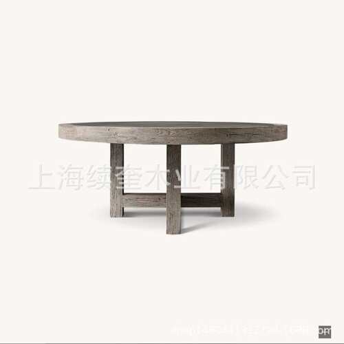 RH简约不锈钢圆形实木餐桌椅组合家用餐厅家具别墅亚马逊出口工厂