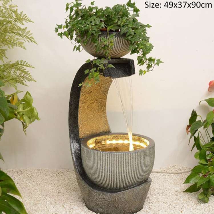 欧式轻奢流水喷泉现代客厅循环水景装饰品玄关招财落地加湿器摆件