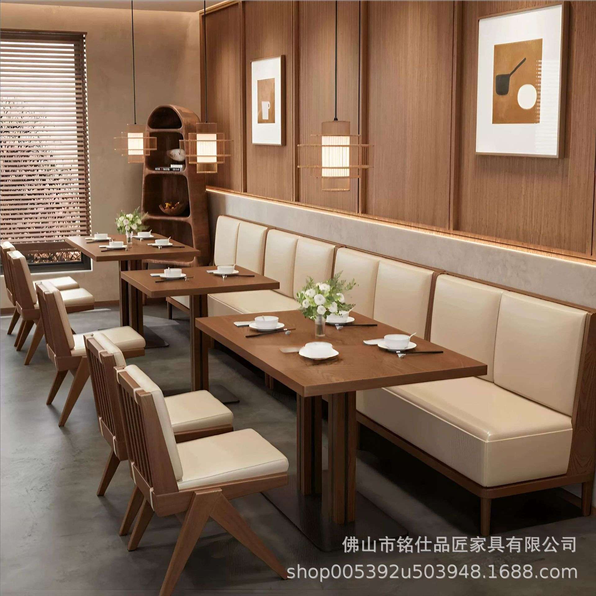 现代简约实木卡座沙发中式餐厅料理寿司店糖水铺粉面馆咖啡厅桌椅