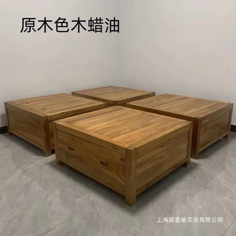 老榆木床榻榻米全实木床储物箱体床新中式高箱床简约双人床落地式