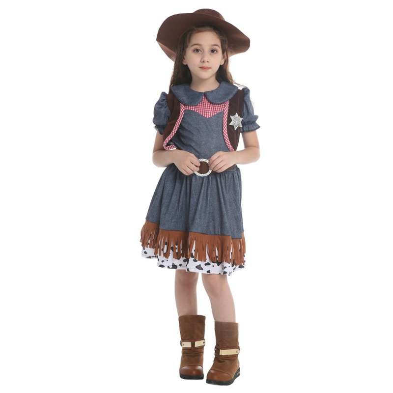 万圣节化妆舞会儿童cosplay西部牛仔女款服饰套装化妆服饰演出服