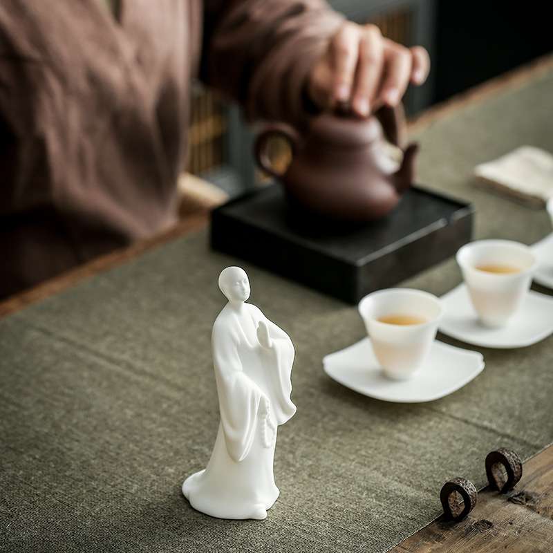 中式陶瓷小和尚摆件禅意装饰品家居博古架隔断摆设根艺搭配配件