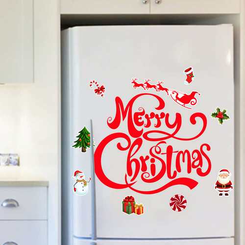 CT035圣诞节母Merry Christmas雪人麋鹿磁性门贴节日装饰车库门贴