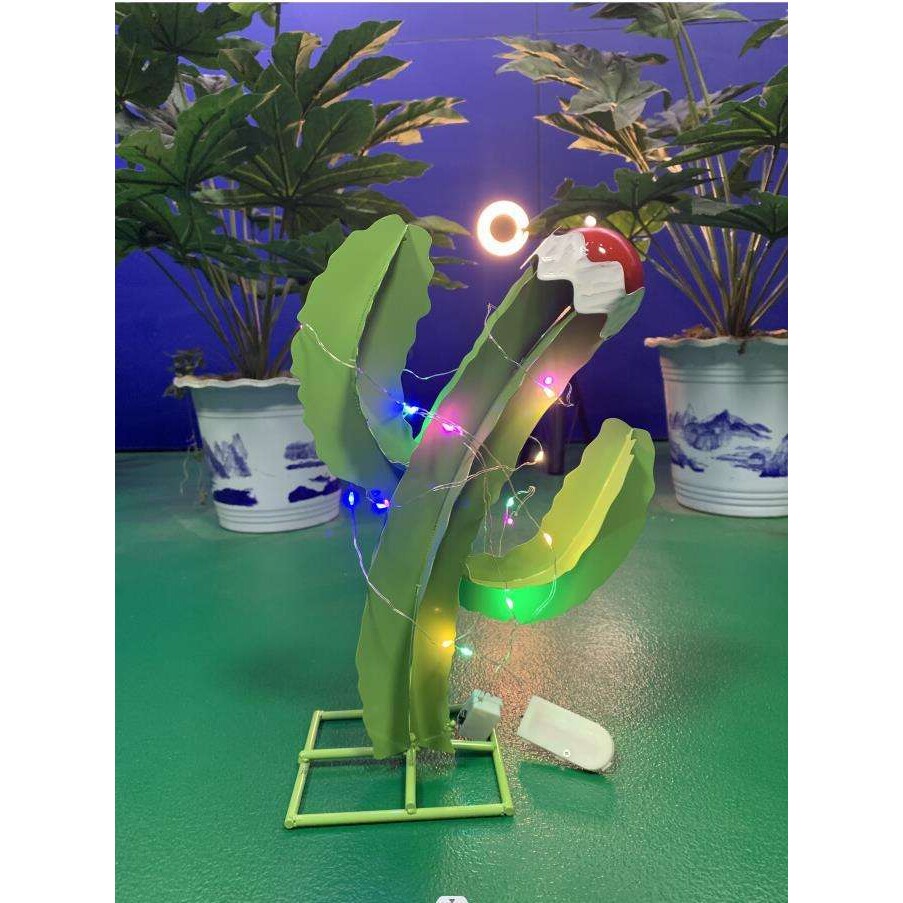 跨境金属铁艺仙人掌花园庭院摆件（配送灯带，白色@彩色）
