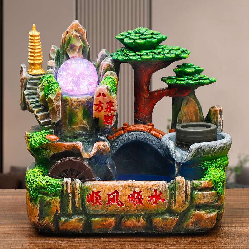 水车假山流水喷泉风水轮循环水客厅鱼缸水景造景石磨摆件雾气景观