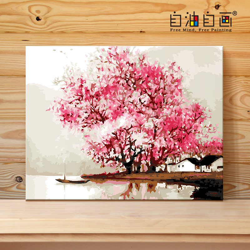 diy数字油画风景手工手绘填色画丙烯减压填充油彩装饰画 江南烟雨