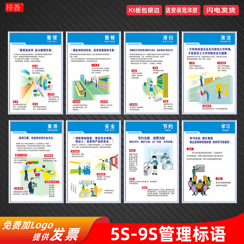 5S 6S 7S 8S 9S工厂安全生产标语现场质量管理标识牌企业文化海报
