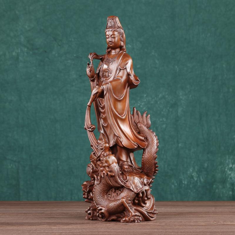 铜欣祥紫铜龙上观音菩萨站像《祥龙观音》家居办公室装饰品铜摆件