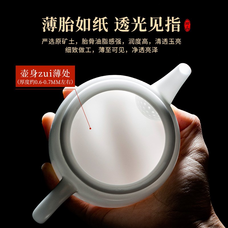 钰铨龙门 冰种玉瓷薄胎汉瓦壶 德化白瓷素烧精密纯手工泡茶壶