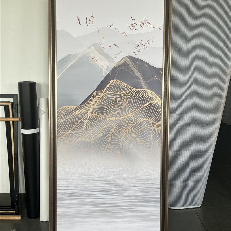 新中式山水装饰画 消防栓开门式挂画消火栓遮 强弱电箱画水电井画