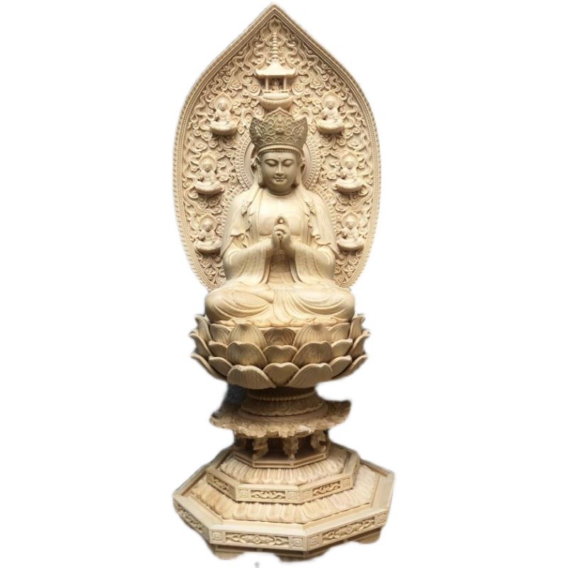 桧木精雕毗卢遮那佛大日显广眼藏如来实木家居佛门寺院供奉工艺品