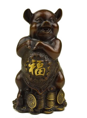 纯铜猪摆件财猪福猪工艺品黄铜铸造手工铜器摆件财福猪包邮