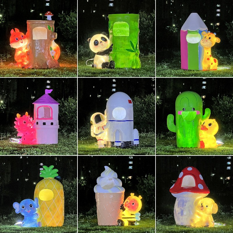 玻璃钢卡通创意垃圾桶雕塑户外公园林景区幼儿园发光动物装饰摆件