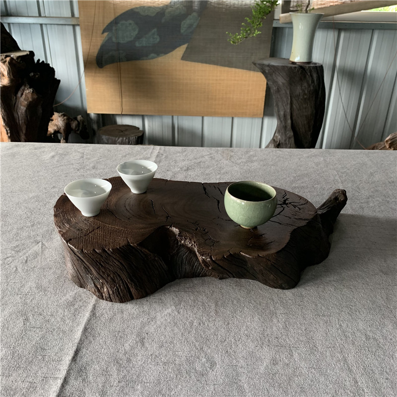 阴沉木厚垫子铁壶玻璃壶垫茶道配件千年乌木创意花盆瓶工艺品底座