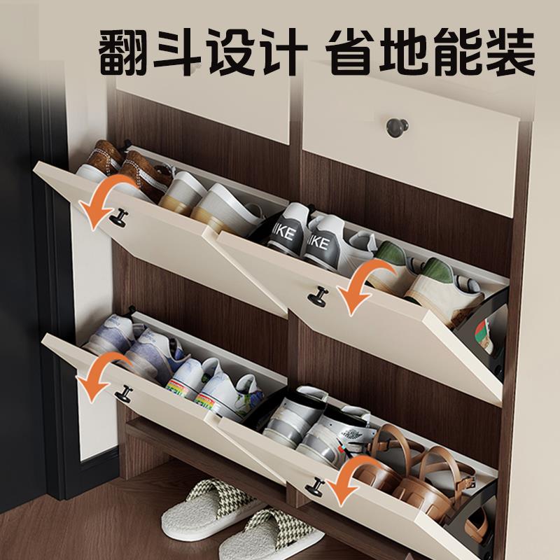 超薄鞋柜家用门口入户翻斗进门玄关柜一体靠墙置物隔断柜实木定制