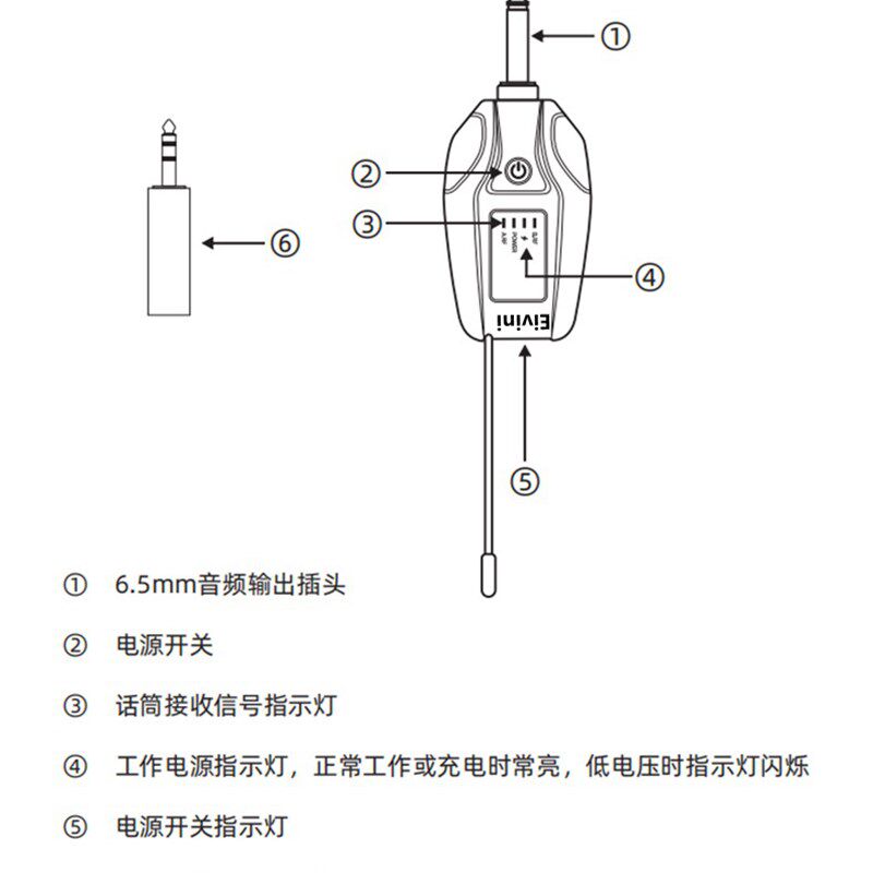 Eivini D300 君伍摇滚王专用无线话筒K歌KTV一拖二麦克风音量可调