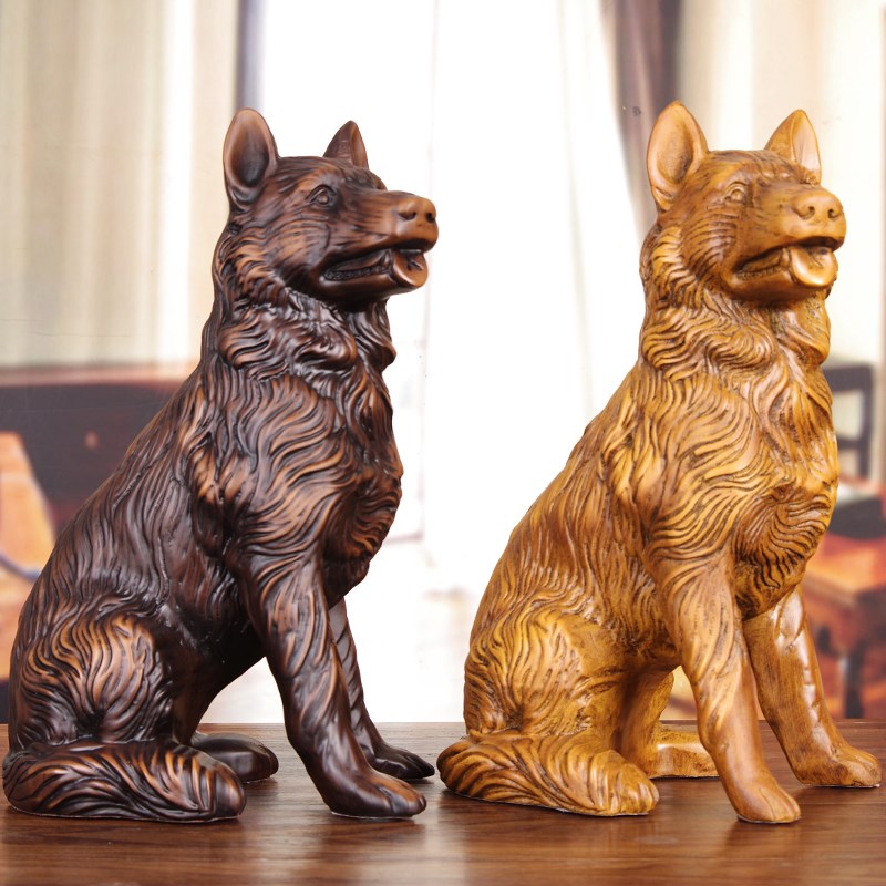 实木雕狗摆件招财镇宅犬手工艺品生肖狗旺财客厅玄关酒柜装饰礼品