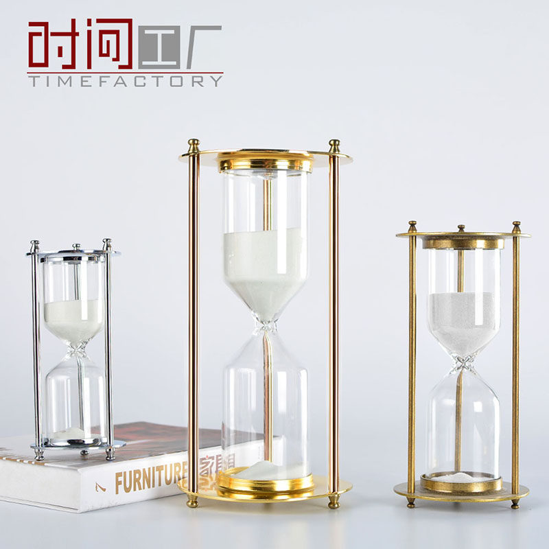 北欧创意金属沙漏轻奢摆件欧式办公室书房电视柜软装饰品刻字定制