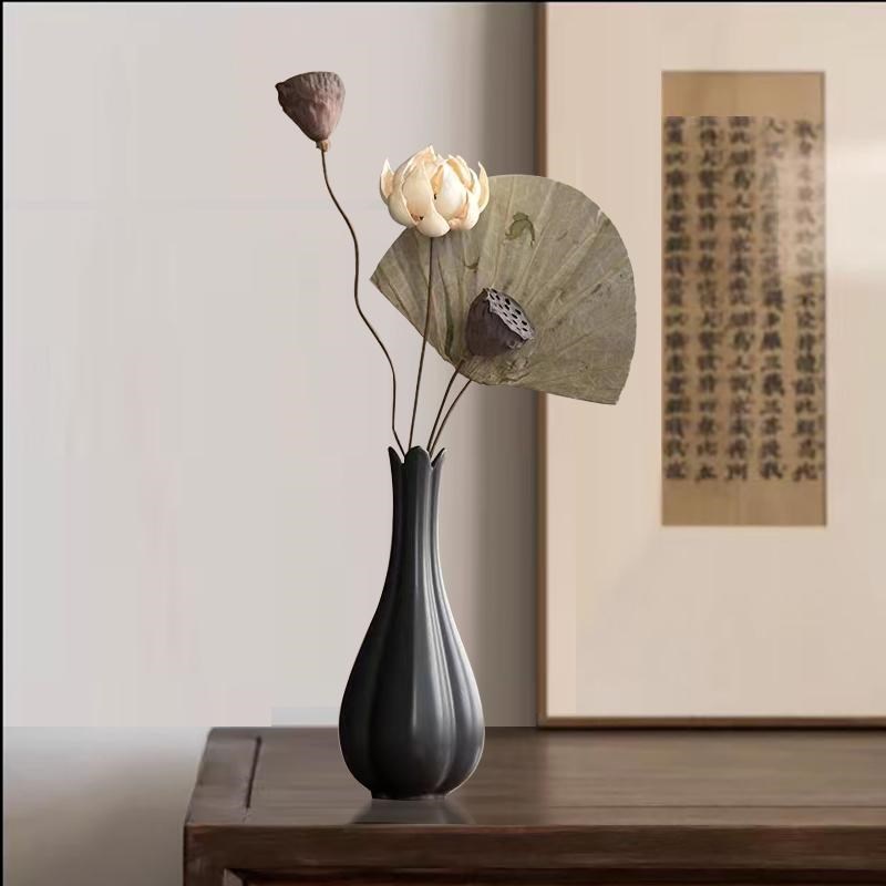 新中式水仙瓶宋代禅意干花插花陶瓷花瓶客厅玄关装饰品中古风摆件