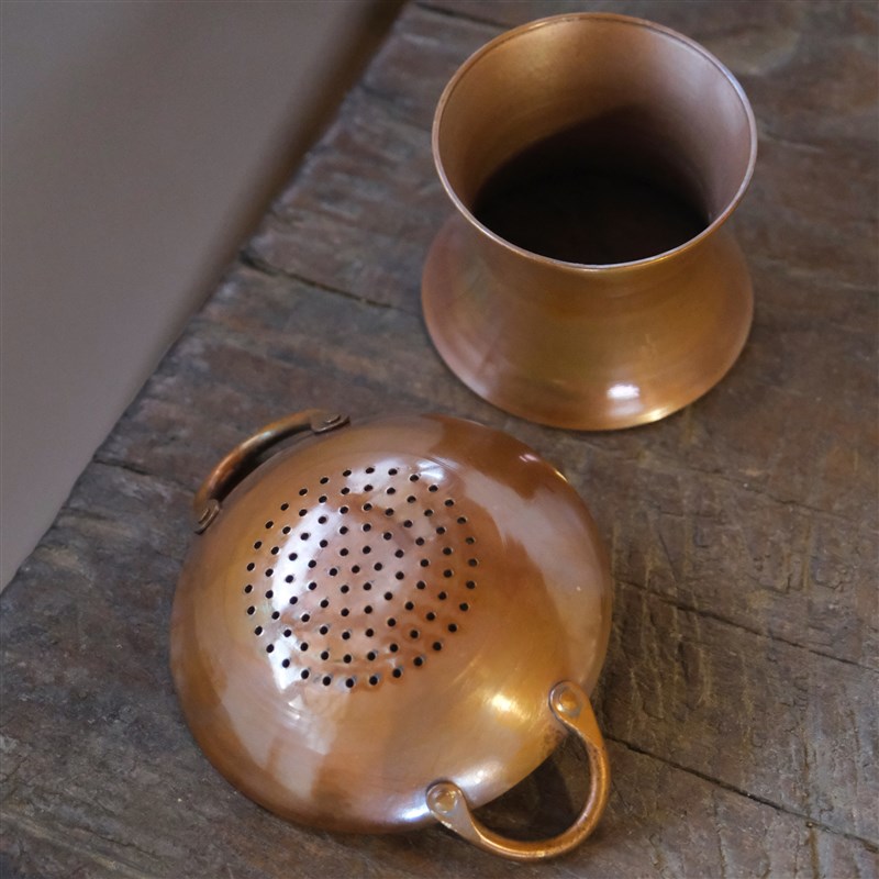 紫铜双耳小锅子茶滤 手工纯铜烤色茶漏茶滤架茶道创意可爱小摆件