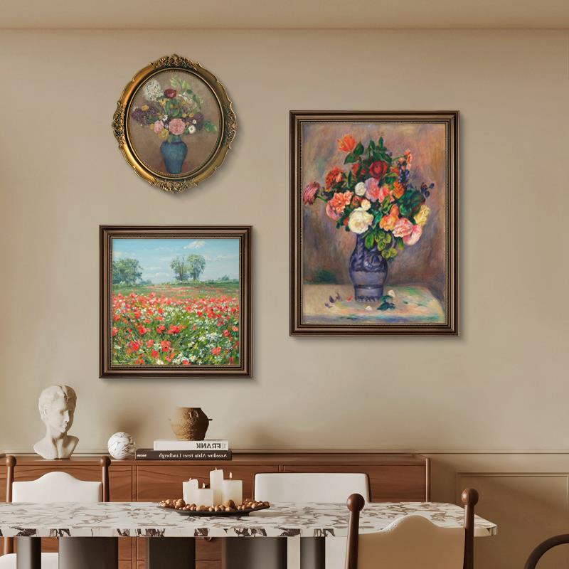 美式花卉复古组合挂画餐厅装饰画油画客厅沙发背景墙肌理玄关壁画